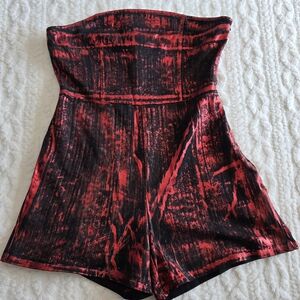 Fashion Nova Metallic Romper NWT XL | “In a Trance” Strapless Red Black Jumpsuit